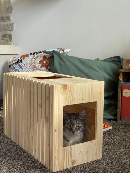 panier cube pour chat en bois
